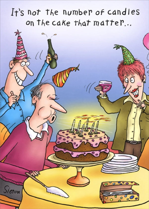 Oatmeal Studios Man Blowing Out Candles Funny / Humorous Masculine 70th