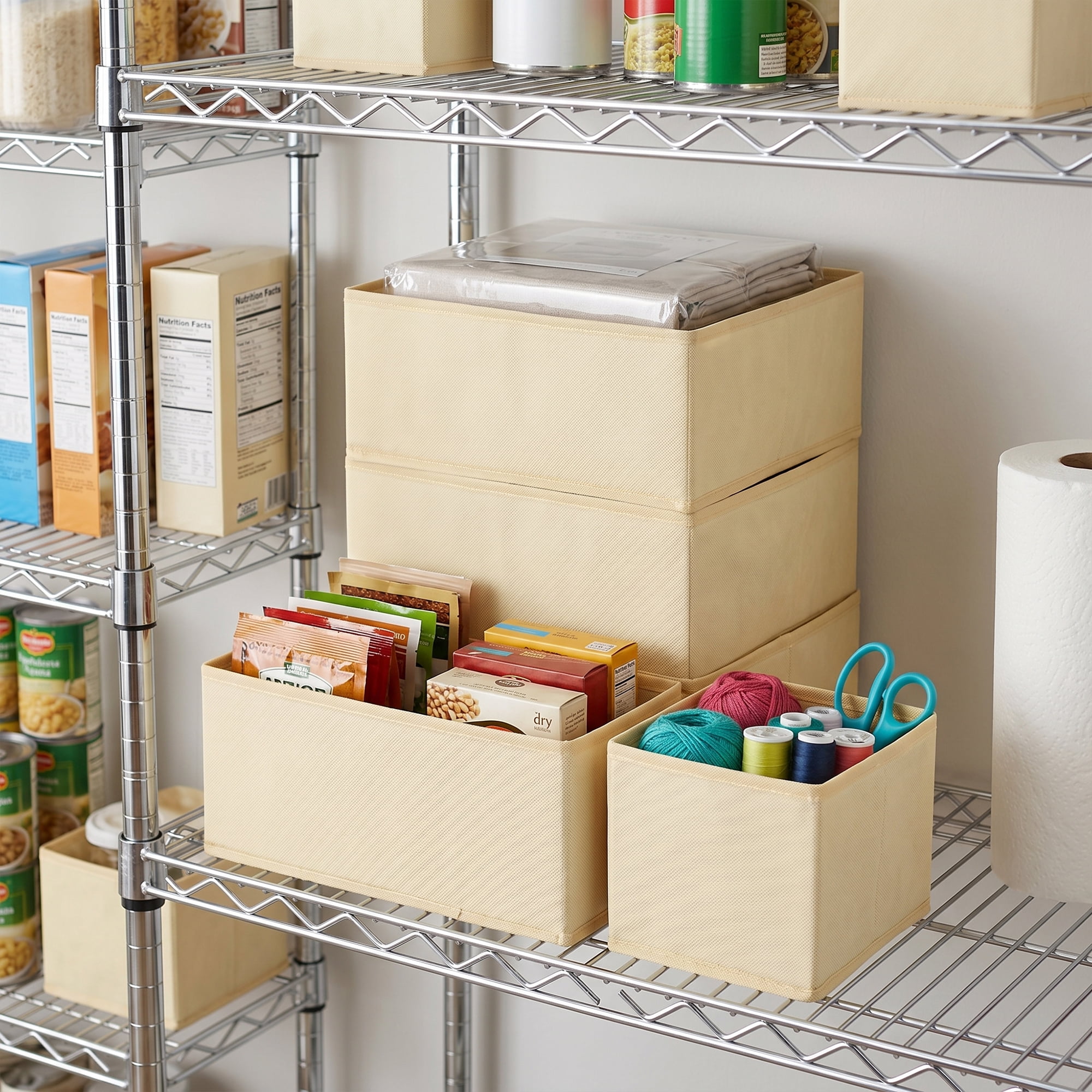Unique Bargains Collapsible Storage Bin with Zipper for Shelves Closet Beige 6PCS