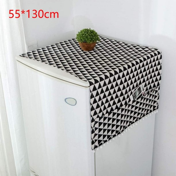 Funda para muebles con diseño geométrico de toalla para refrigerador, tela a prueba de polvo e impermeable, adecuada para lavadora y refrigerador (triángulo negro puerta simple (lavadora) 55*130)