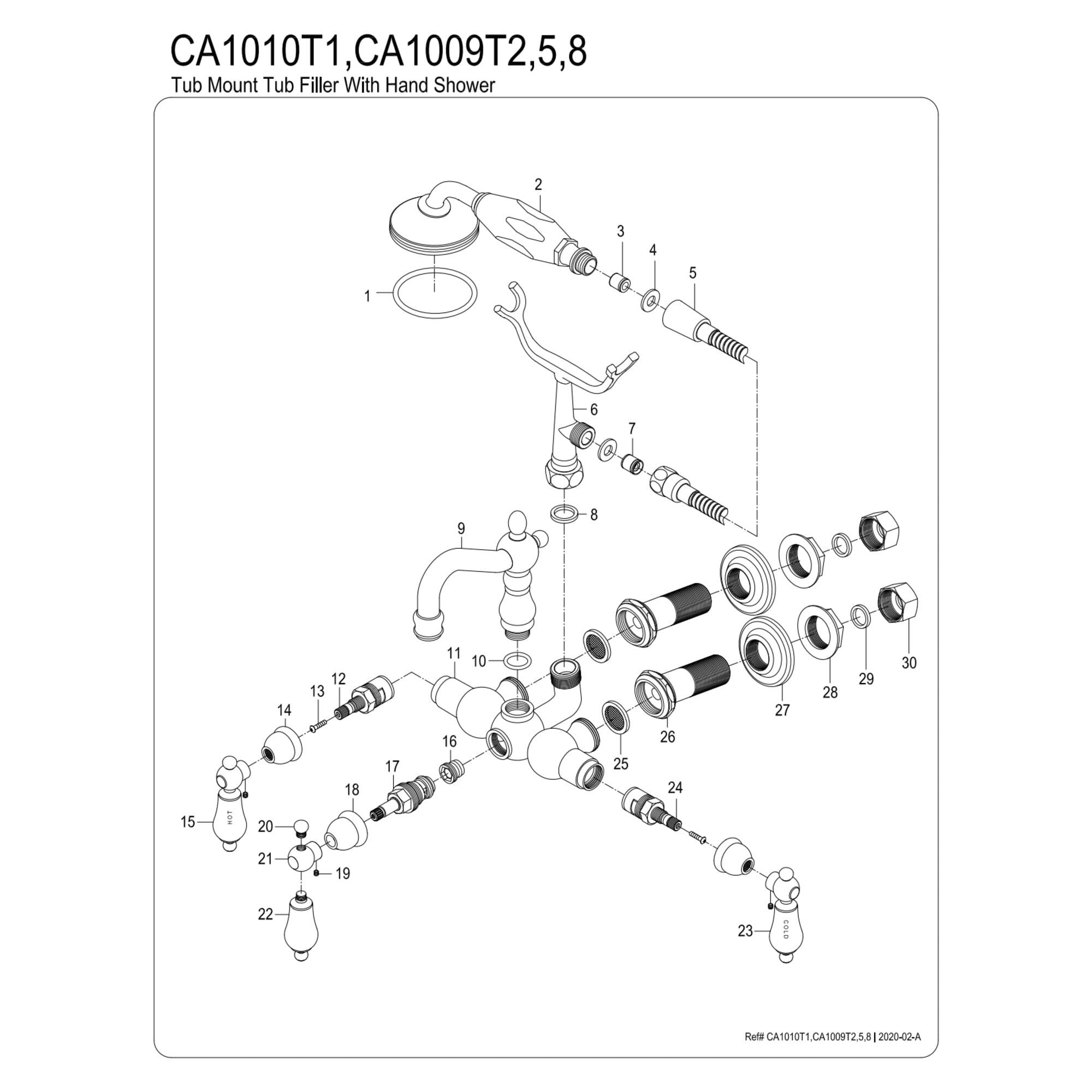Kingston Brass CA1009T5 Heritage 3-3/8" Tub Wall Mount Clawfoot Tub Faucet with Hand Shower, Oil Rubbed Bronze