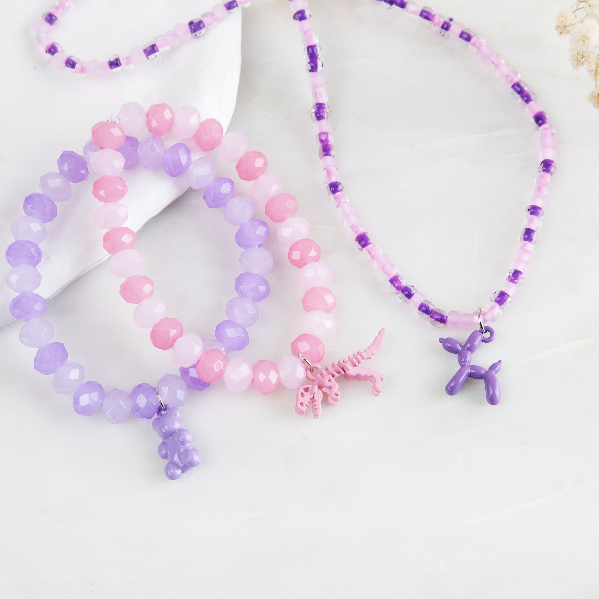 Cousin DIY Pink/Purple Animal Charms-Gummy Bear, Balloon Dog, Dinosaur, 6 Piece, Unisex
