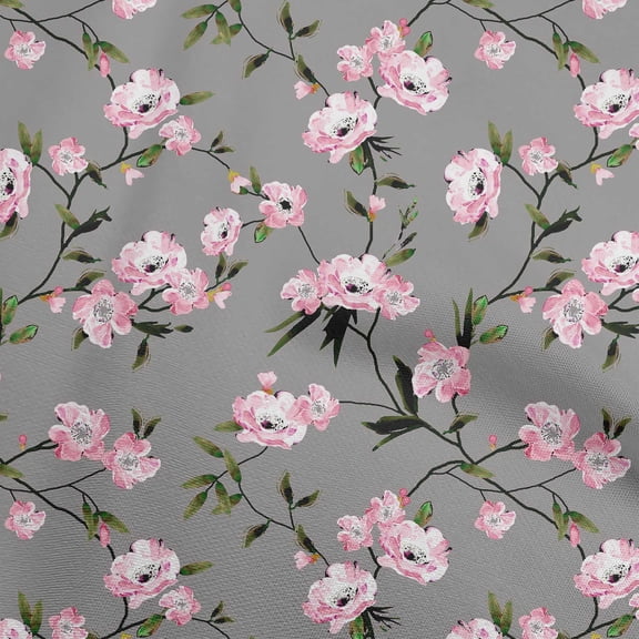 oneOone Polyester Spandex Gray Fabric Floral Craft Projects Decor Fabric Printed By The Yard 56 Inch Wide