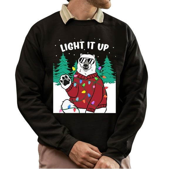 Christmas Sweatshirt, Light It Up Polar Bear Christmas Sweatshirt, Funny Ugly Sweater, Holiday Party Crewneck for Animal Lovers & Bear Fans