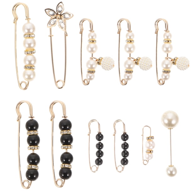 11 Uds. Broche de perlas de imitación, Clips de ajuste para suéter, broche de perlas artificiales, pretina de seguridad