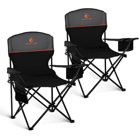 Camping Chair 2 Pack Folding Chair with 3-Can Cooler Bag Portable Lawn Chair with Cup Holder Storage Pocket Supports 225LBS Collapsible Chair for Camp Beach Picnic (Blue)