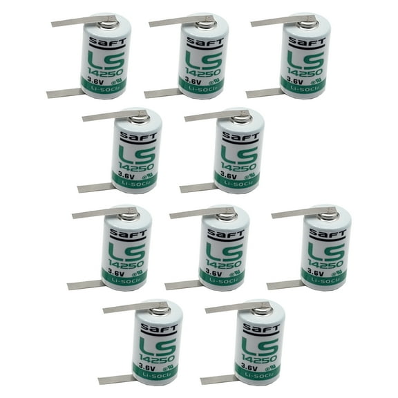 10x SAFT LS14250_TAB 1/2AA 3.6V 1200mAh Primary Lithium Cell