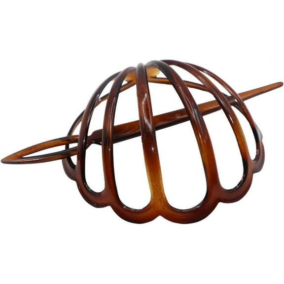 Parcelona French Coquille Shell Celluloid Hair Slider Bun Cover With Stick