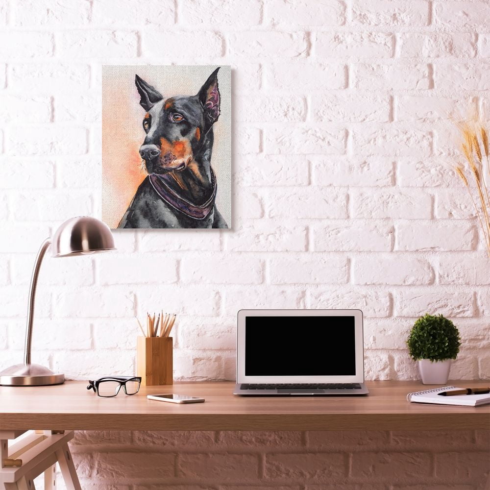 Stupell Industries Doberman Dog Pet Animal Watercolor Painting Canvas Wall Art by George Dyachenko
