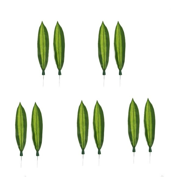 10Pcs Fake Plants Dracaena Fragrans Artificial Tropical Leaves Green Single Leaf for Home Kitchen Party Decorations (Dark Green)