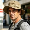 thumbnail image 2 of Bpyeka Men's Vintage Tactical Wide Brim Boonie Hat, Foldable Adjustable Chin Strap Outdoor Hiking Fishing Sun Bucket Hat Free Size, Khaki, 2 of 6