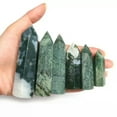 thumbnail image 2 of HOOUN Natural Moss Agate Quartz Crystal Obelisk Wand Tower Single Point Healing Reiki-9-10cm, 2 of 9