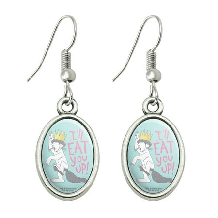 Where the Wild Things Are Eat You Up Novelty Dangling Drop Oval Charm Earrings