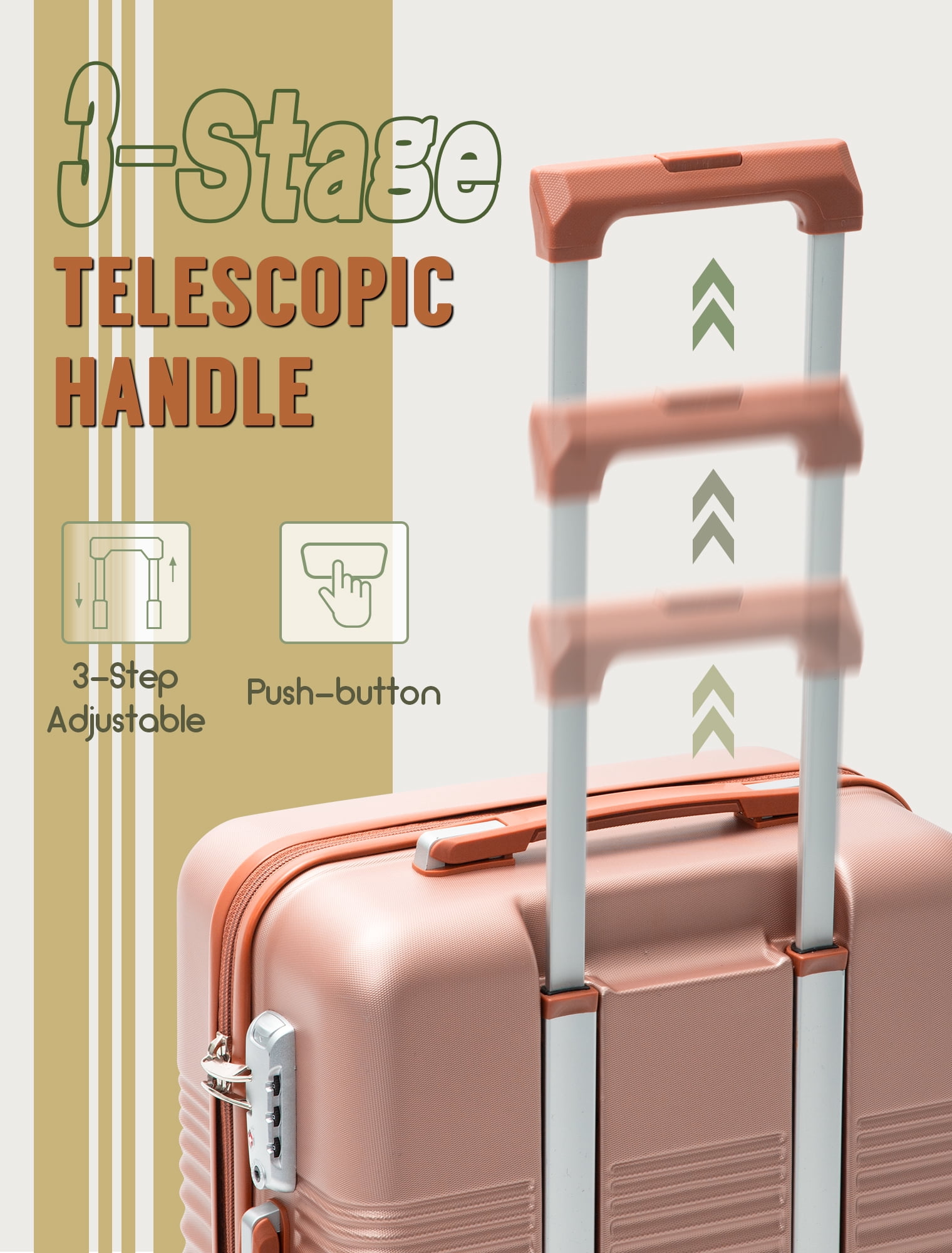 Concepten 5-Piece Luggage Set ABS Hardshell Suitcase with TSA Lock（20"Carry-On and 24" Travel Suitcase、28"Checked Luggage)-Champagne