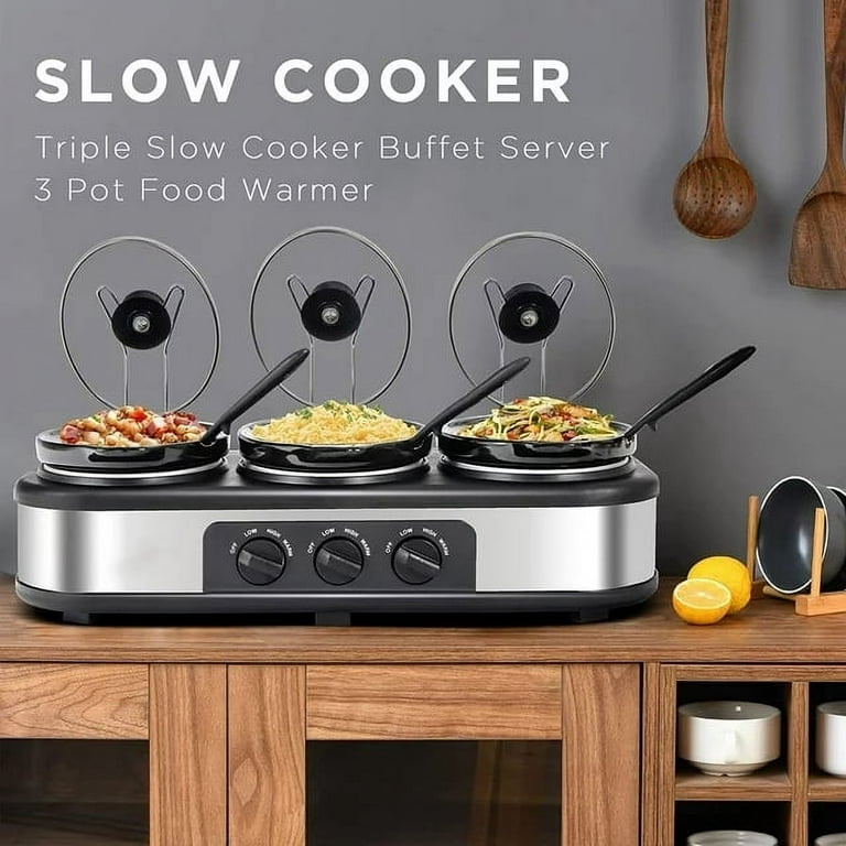 Triple Slow Cookers, 3x1.5 Qt Food Warmer Adjustable-Temp Buffet
