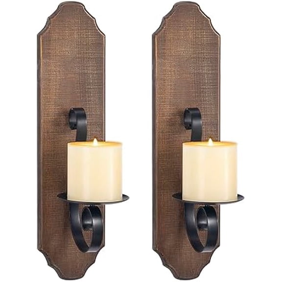 Black Metal and Wooden Wall Sconce Candle Holders, Elegant Swirling Iron Wall Candle Sconce Holders, Black Hanging Wall Sconce Candle Holders, Set of 2