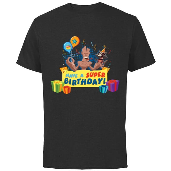 Marvel Rocket Raccoon and Groot Toony Have a Super Birthday - Short Sleeve Cotton T-Shirt for Adults - Customized-Black
