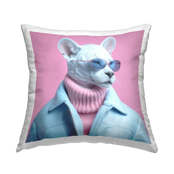 Stupell Industries Chic White Panther Decorative Printed Throw Pillow, 18 x 18