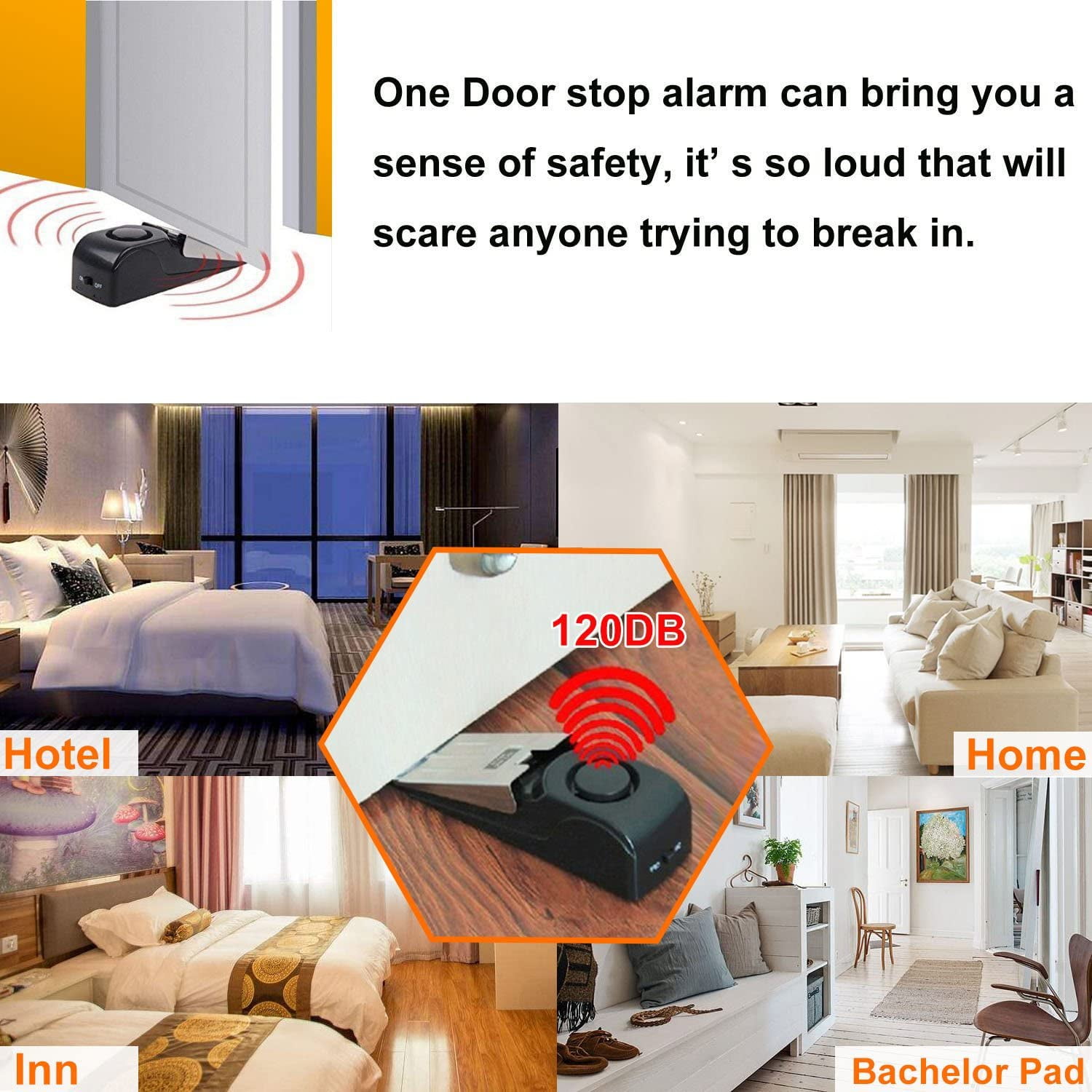 120DB Wireless Door Stop Alarm Door Stopper Portable Home Travel Security System 