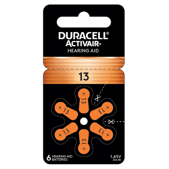 Duracell size 13 Hearing Aid Batteries (6 batteries)