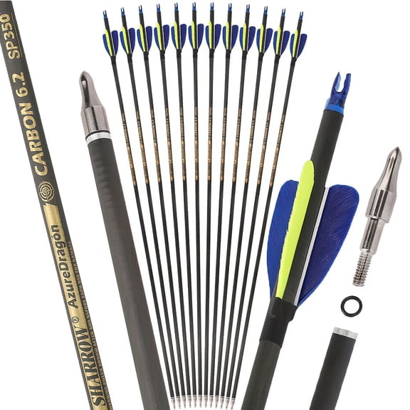 30" Pure Carbon Arrow SP300-600 Shaft Feather Compound RecurveBow Target Hunting