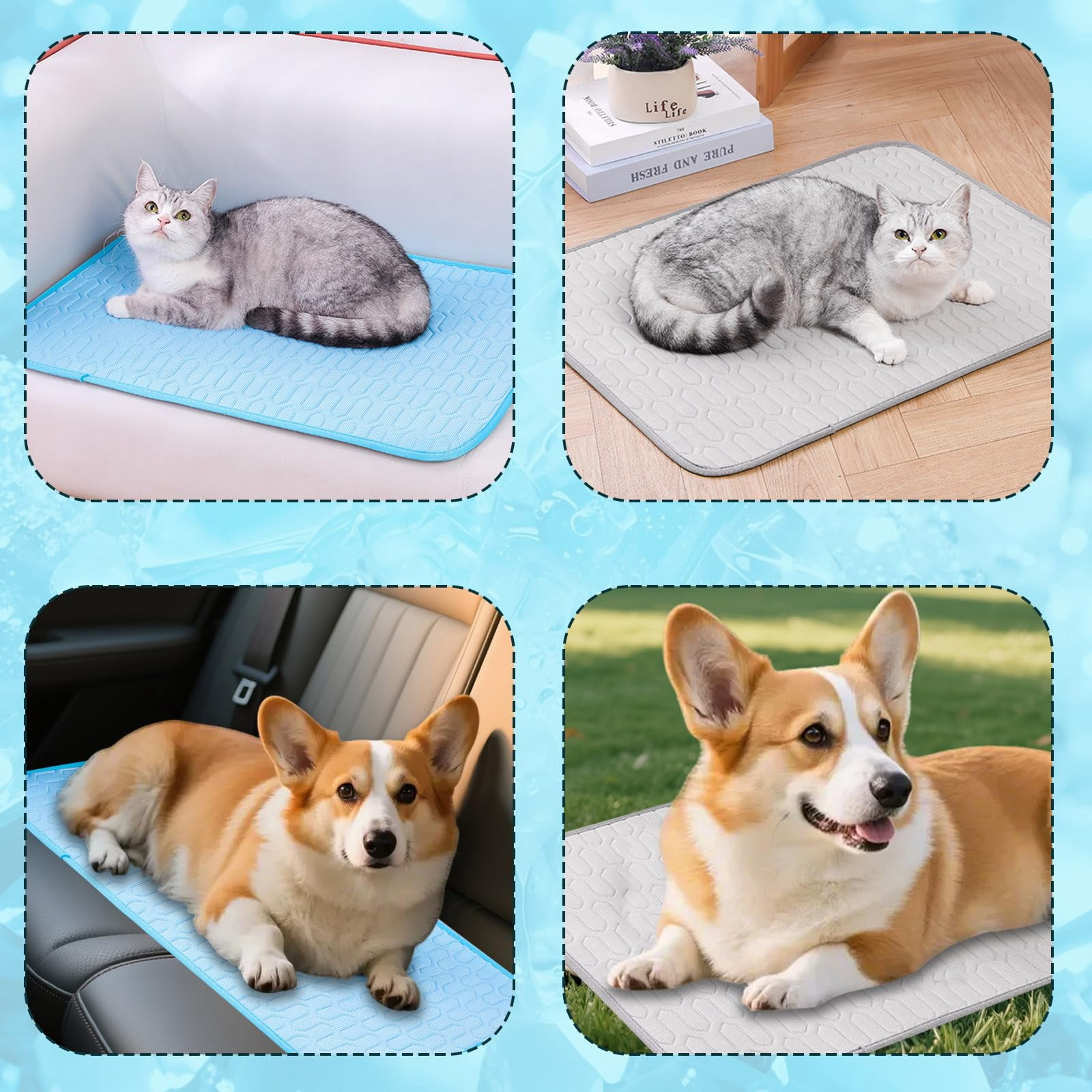 LanolaCordless Cat Window Perch, Cats Dogs Hammock Cooling Mat, Summer Ice Silk Pad for Animal, Washable Chew-Proof Sleeping Mat