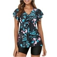 thumbnail image 2 of BLTIBY Tankini Swimsuits for Women Two Piece Bathing Suits Ladies Printed Short Sleeve Top with Shorts Sets Swimdress Swimsuit Black XXL, 2 of 9