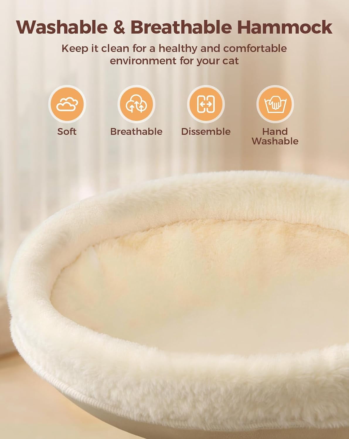 Cat Desk Bed, 16"x16" Sturdy Rotating Cat Bed for Desk with Removable Washable Soft Fabric Hammock Cover, Stable Holds Up to 50 lbs, Space Saving Cat Perch for Home Office, Game Table
