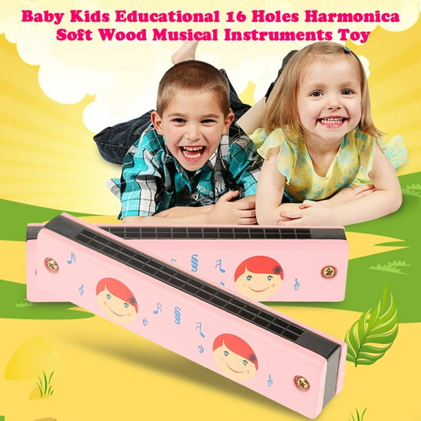 4 Pièces Harmonica pour Enfants, 16 Trous en bois Harmonica Enfant