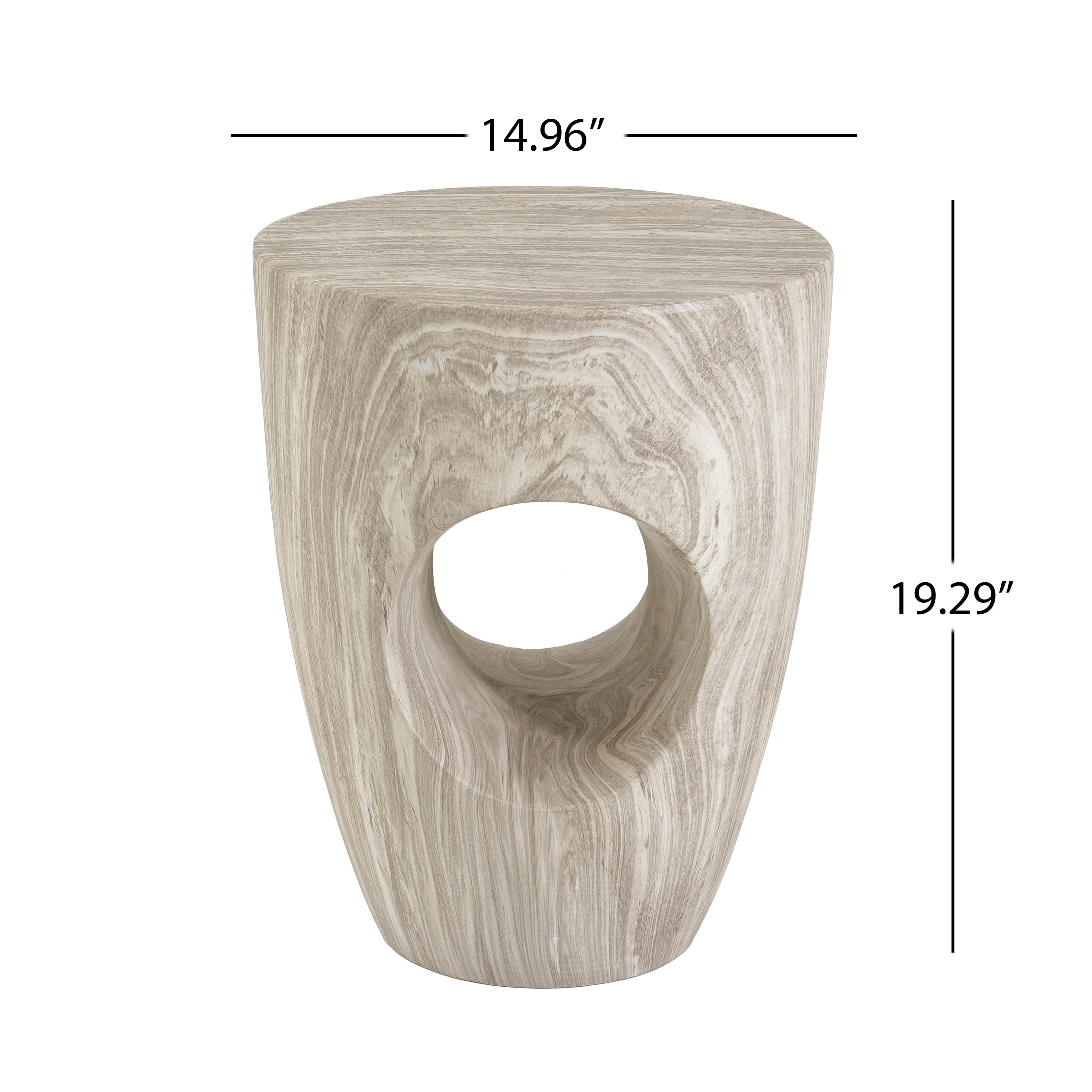 Round MGO Side Table 14.96 Inch, Faux Marble Outdoor Garden Stool and Indoor End Table, No Assembly Required, Gray Marble