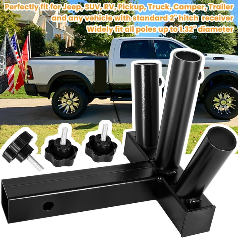 Hitch Mount 3 Flag Pole Holder for Jeep SUV RV Pickup Car Truck