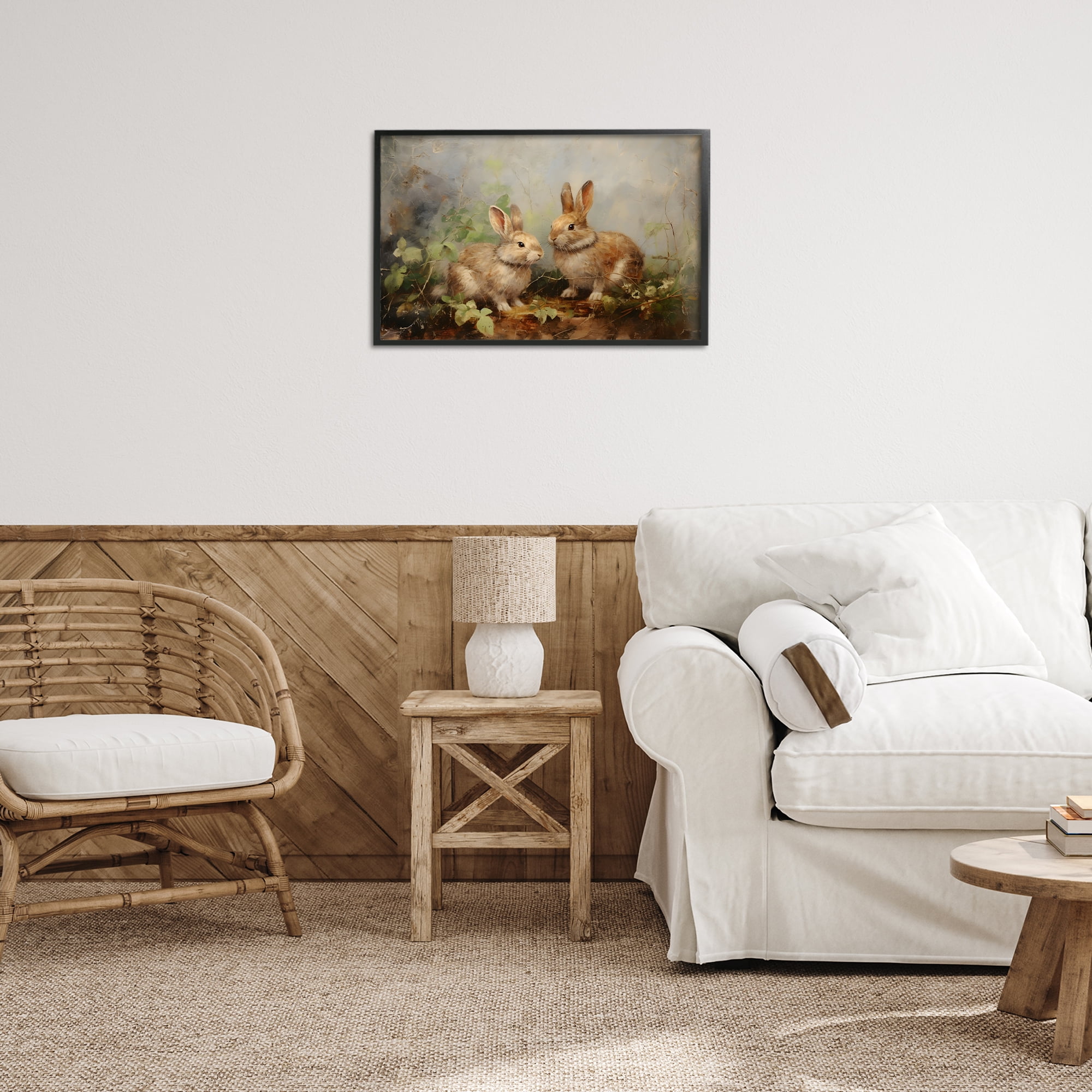 Stupell Industries Wild Rabbits in Nature Animals & Insects Painting Black Framed Art Print Wall Art, 24 x 16