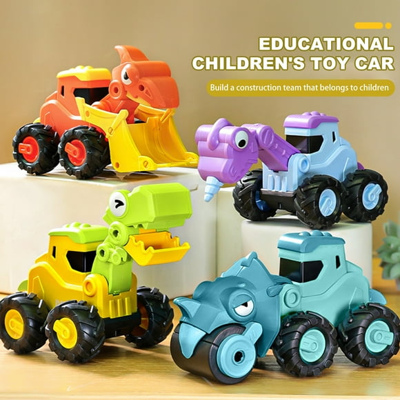 Kids Dinosaur Car Toy Press Go Inertial Drive Pull Back Children Dino Construction Vehicle Educational Truck Toy Toddlers Boys Girls Gift Party Favors