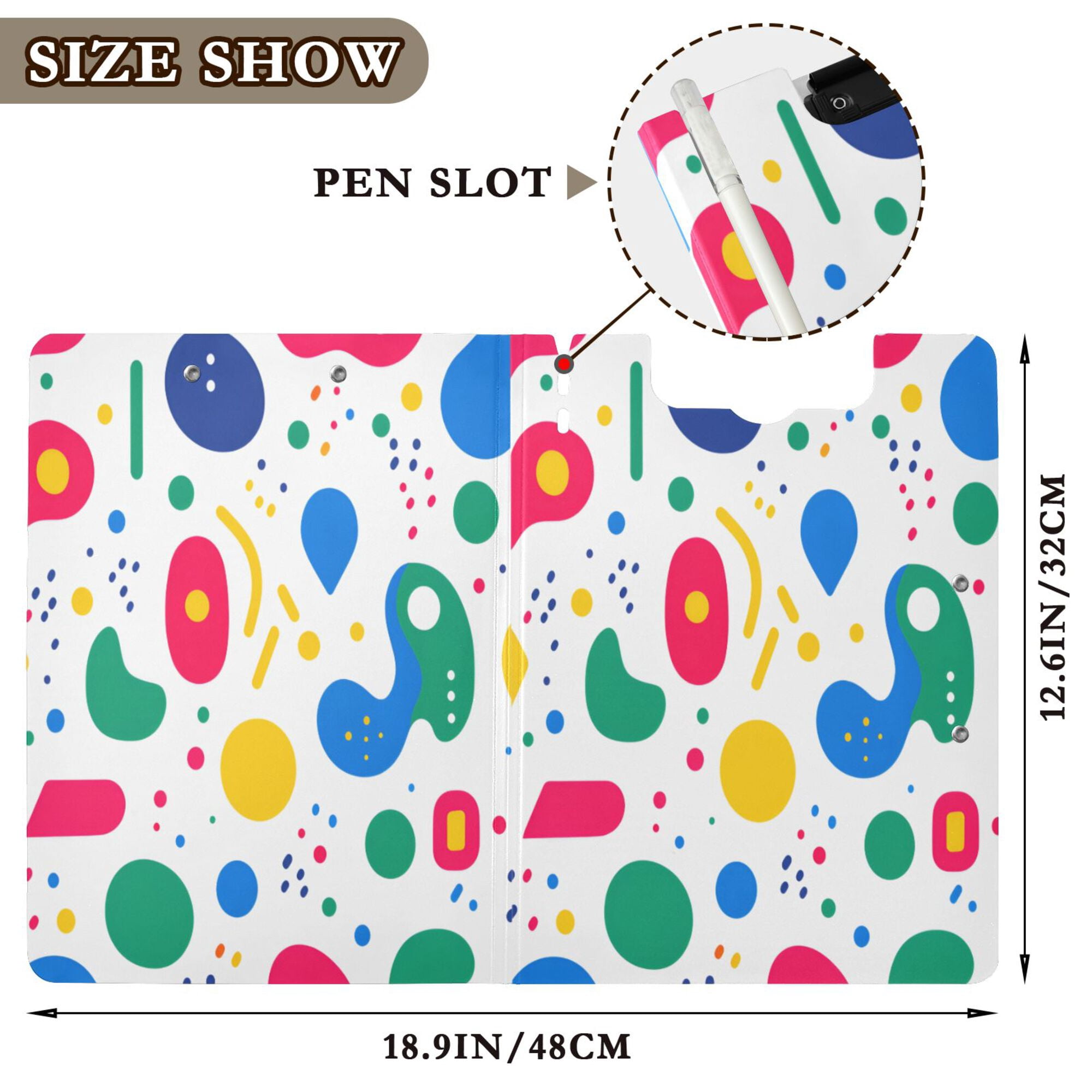 FORMRS A4 Clipboard Folder with Pen Holder Horizontal Foldable School Office Binder, Colorful Round