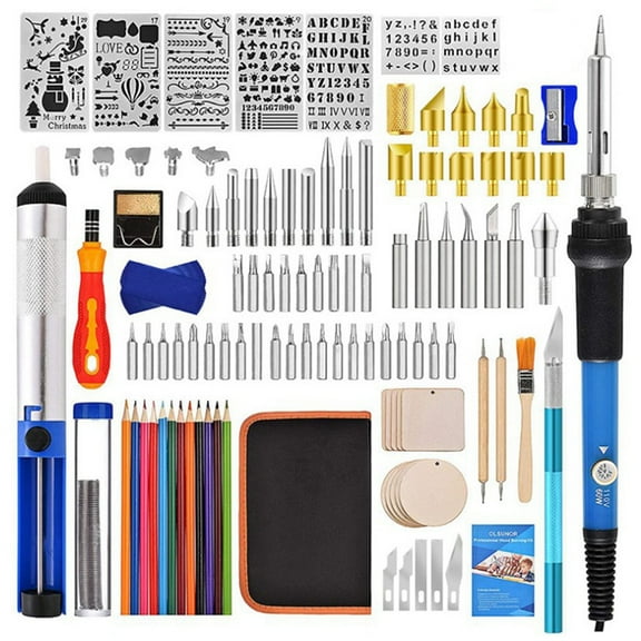 Pyrography ,120PCS Wood Burning Tool Wood Burner with Adjustable Temperature Soldering Iron Tool US Plug,1 x Pyrography ,Multicolor