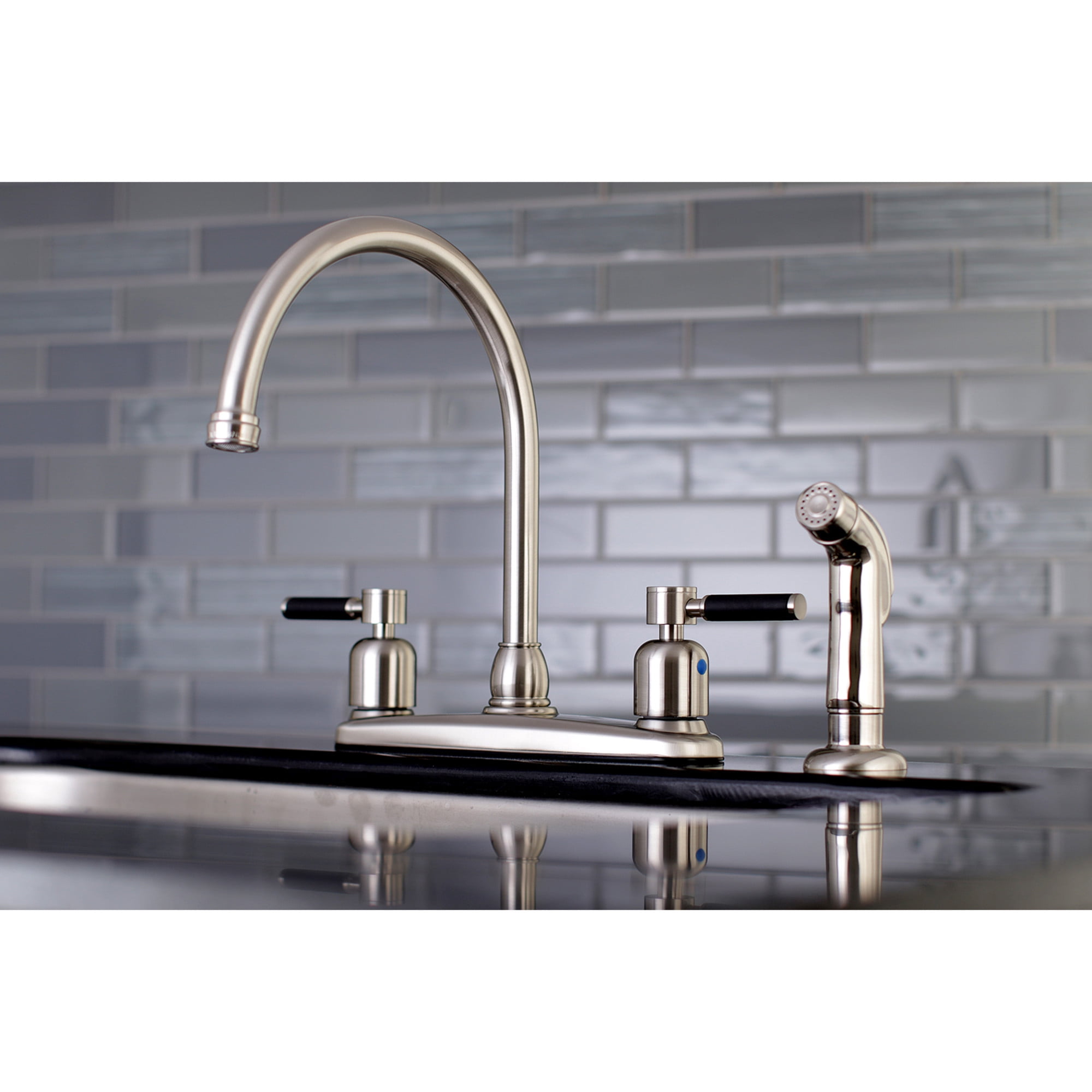 Kingston FB798DKLSP Kaiser Two-Handle 4-Hole 8" Centerset Kitchen Faucet with Side Sprayer in Brushed Nickel