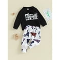 thumbnail image 3 of Bslissey Toddler Baby Boys Pants Set Long Sleeve Letter Print Sweatshirt + Cactus/Cow Print Pants 3M 6M 12M 18M 24M 3T Infant Casual Tracksuit Daily Clothes, 3 of 10