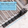 thumbnail image 5 of Seropy Roll Up Dish Drying Rack Over The Sink Drying Rack for Kitchen, Folding Dish Rack Over Sink Mat, Stainless Steel Dish Drainer Sink Rack Kitchen Sink Organizer Accessories Black 17"x11.8", 5 of 15