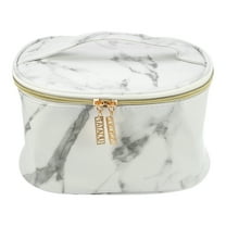 Unique Bargains Makeup Bag Marble Cosmetic Travel Bag Make Up Brush Organizer Bag Storage for Women White Gray 8"x6"x5"
