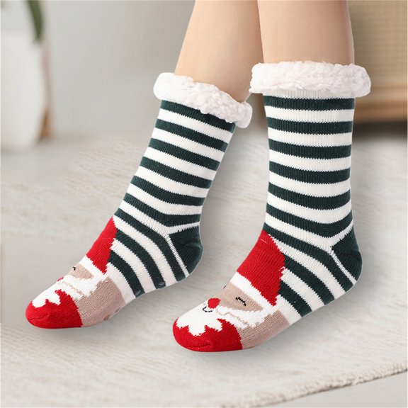 Hot Sales Women Socks Under $5 GIJNRIUIUA Black Crew Socks Winter Christmas Fuzzy Slipper Socks with Grips Cozy Holiday Indoor Socks for Women(One Size) Ankle Socks