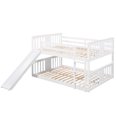 thumbnail image 3 of JINS&VICO Bunk Bed with Slide, Wooden Low Bunk Bed Frame with Ladder and Safety Guardrails, Full Over Full Size Multifunctional Bunk Bed for Kids Teens Boys and Girls, No Box Spring Required, White, 3 of 7