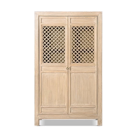 Arden 83" Tall Solid Reclaimed Pine Lattice 2-Door Bookcase Storage Cabinet Heritage Light Natural Brown