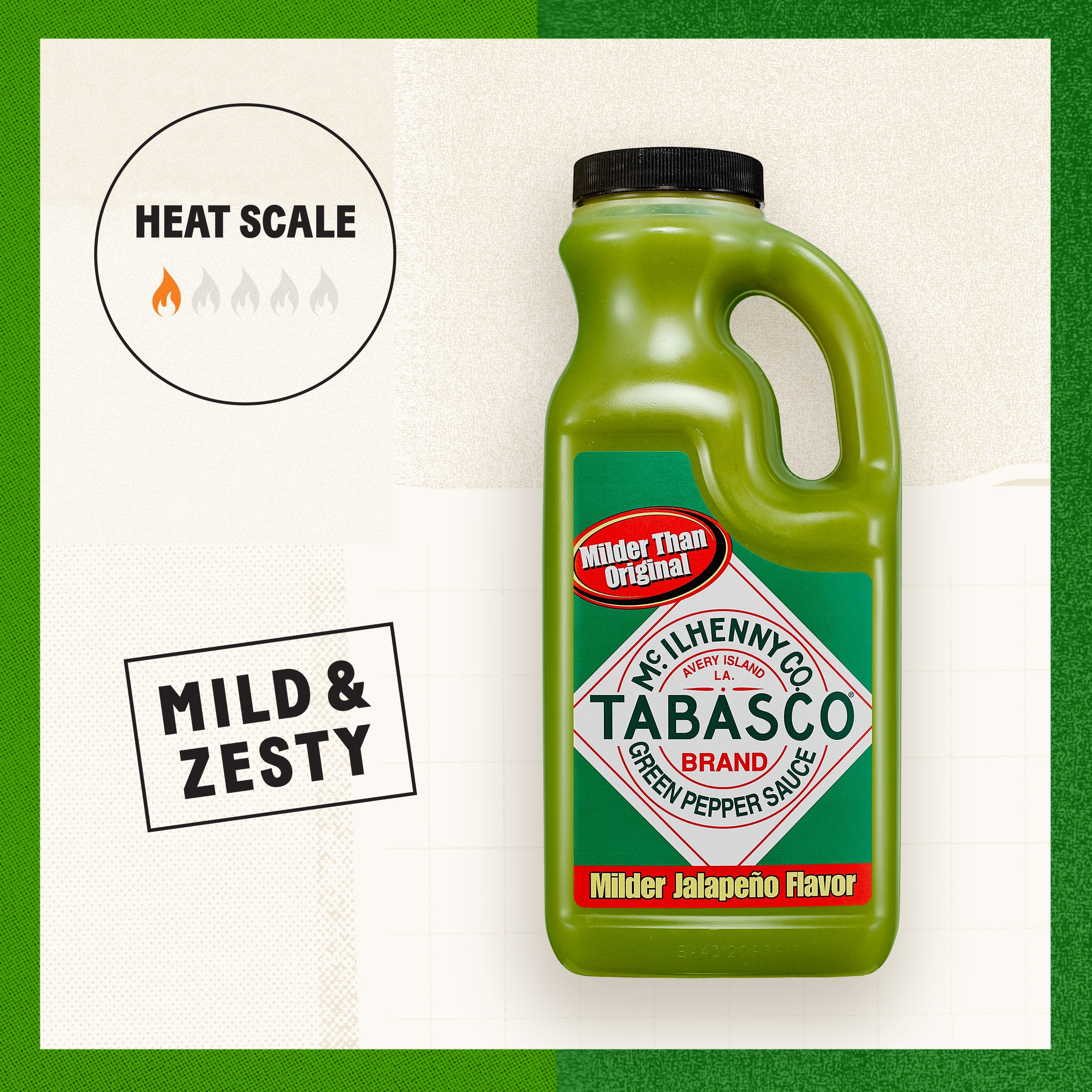Tabasco Green Pepper Sauce, 32 oz Regular Quarter Gallon Jug, Gluten Free