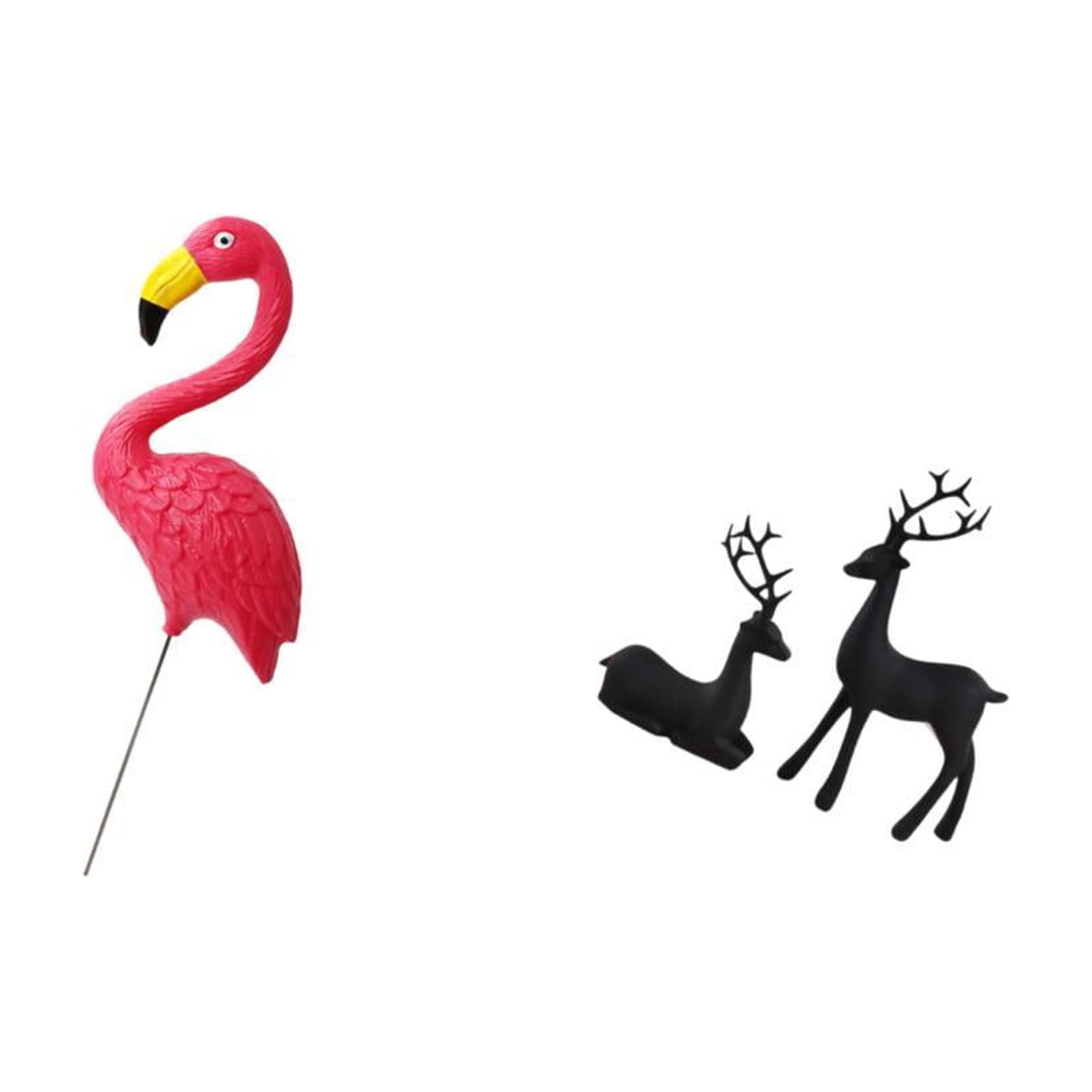 Miulika Flamingo Fairy Garden Sculpture and Black Reindeer Resin Figurine Set for Holiday Yard Art and Living Room Balcony Decoration