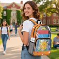 thumbnail image 3 of ZIATUBLES Smiling Sun Print Clear Backpack Heavy Duty, Fabric & PVC Transparent Backpack with Front Pockets & Side Mesh, See Through Bookbag for School College Security, 3 of 7