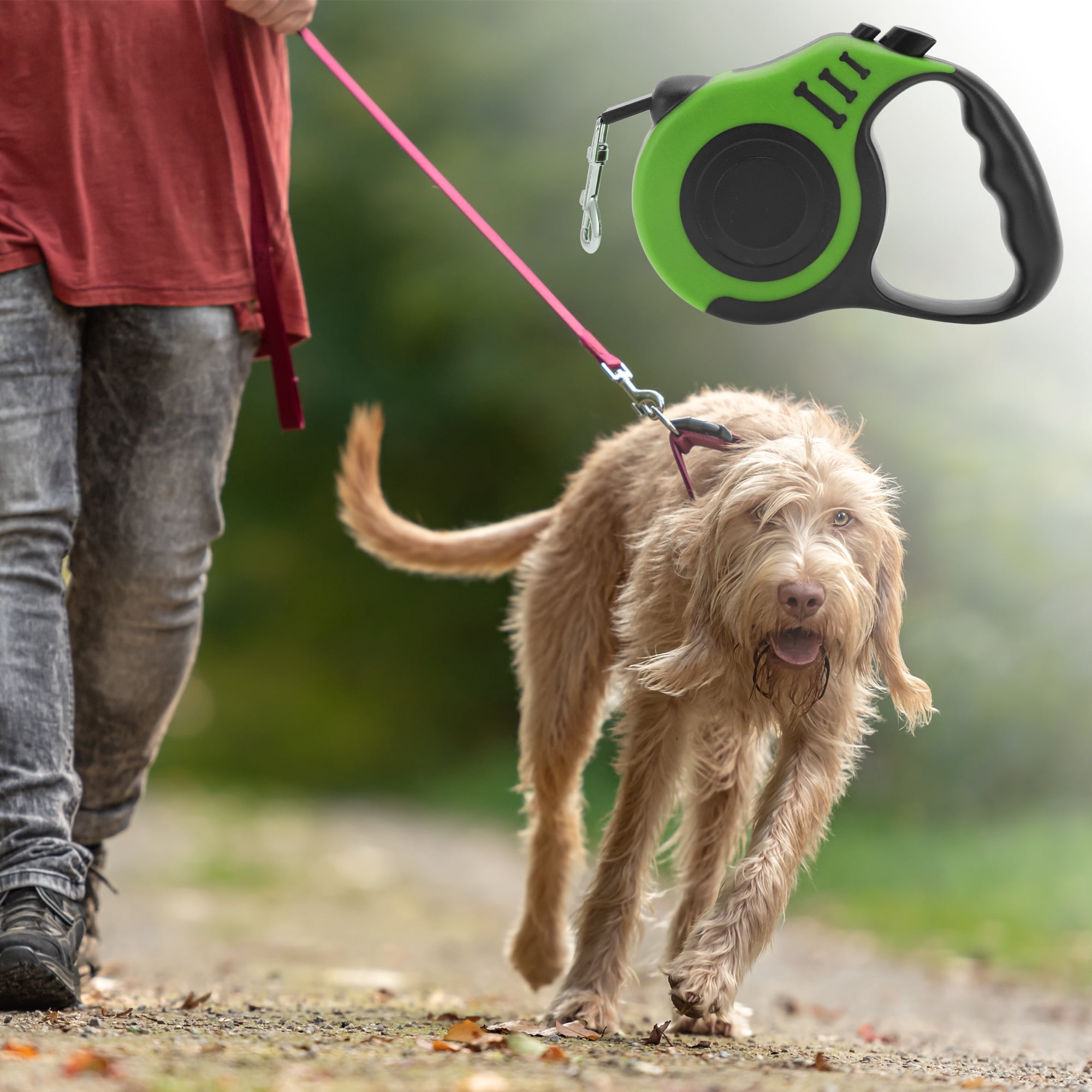 Unique Bargains Retractable Pet Leash Ergonomic Dog Leash with Handle Green 196.85"