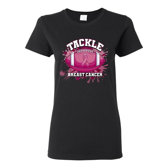 Wild Bobby Tougher Than Cancer Football Paint Splatters Breast Cancer Awareness Women Graphic Tee, Black, Small