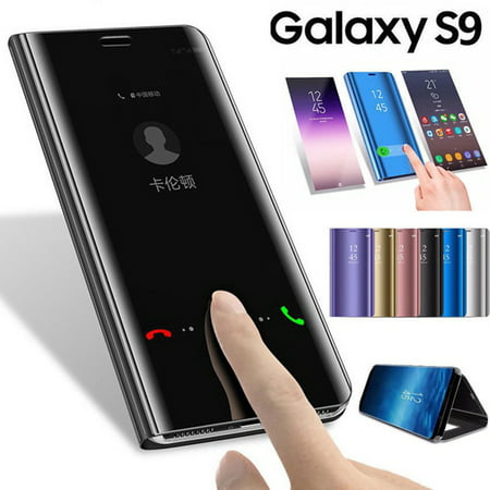 Smart Clear View Electroplate Plating Stand PC Mirror Flip Folio Case Cover Ultra Slim Full Body Protective Case for Samsung Galaxy S9/S9PLUS
