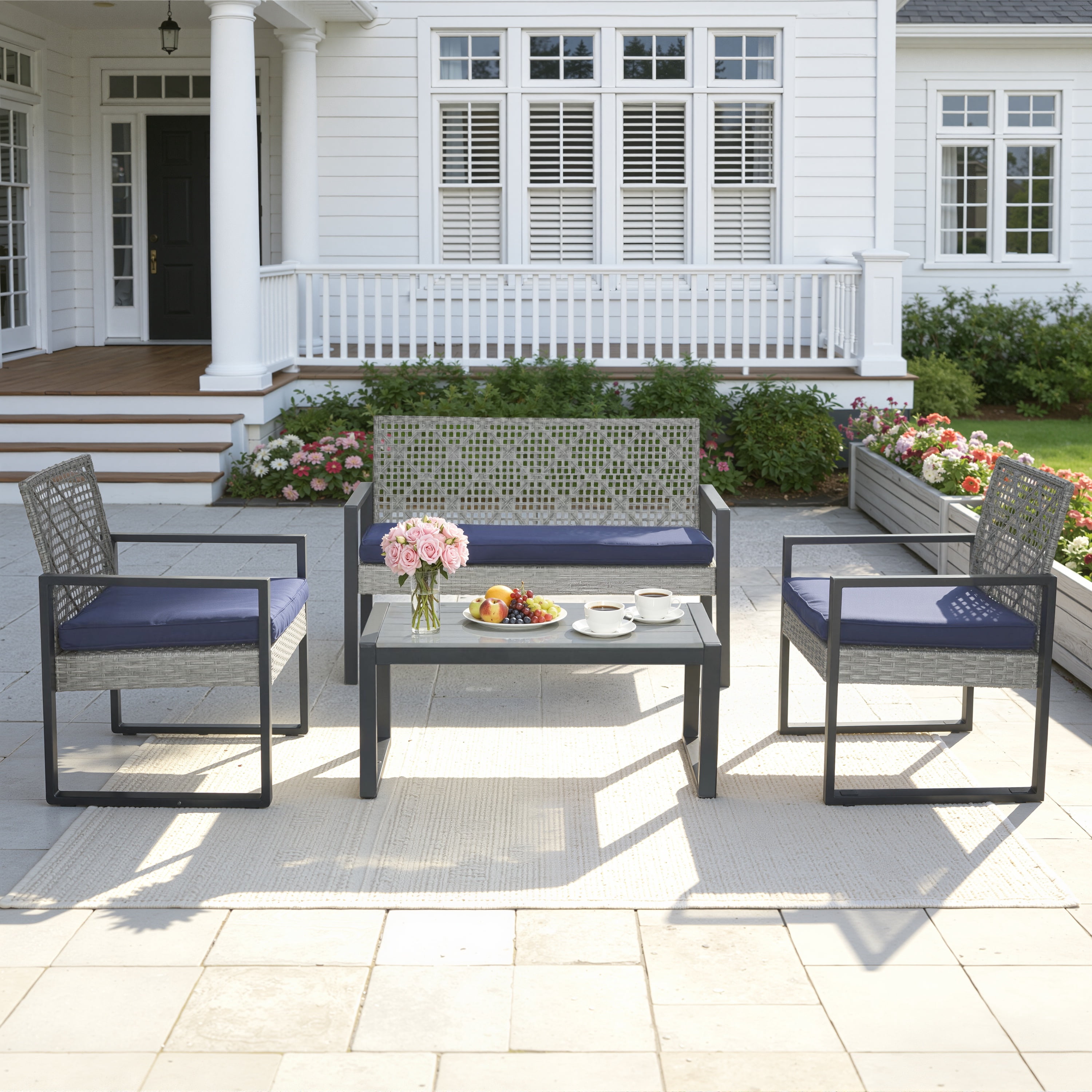 Segmart 4-Piece Outdoor Patio Furniture Set, Patio Conversation Set with Coffee Table, All-Weather PE Rattan Deep Seating Sofa Set with Cushions for Porch, Backyard, Balcony