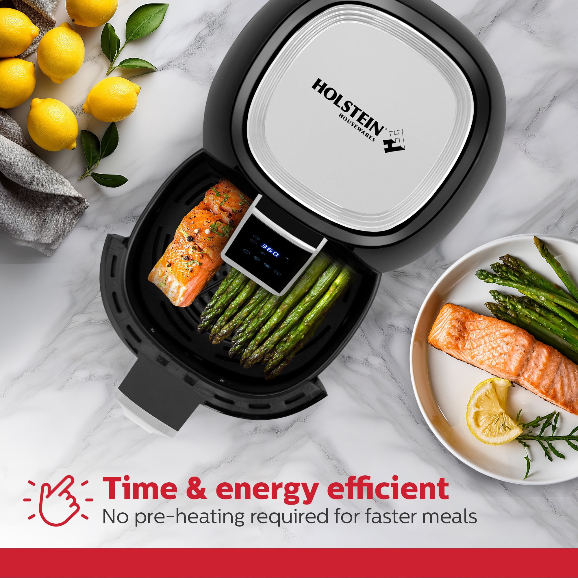 Holstein Housewares - 3.7QT Digital Air Fryer, Black - Convenient and User Friendly with Optimal Control Panel and Seven Cooking Presets