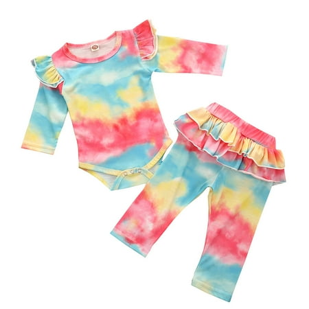 

Toddler Kids Baby Boys and Girls Long Fiy Sleeved Romper Sleepwear Outfits Spring and Autumn Fashion Tie-dye Printing Round Neck Pajamas Children s Comfortable Loose Home Clothes